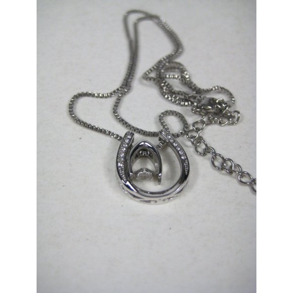 Rhinestone Dangle Pendant Filigree Silvertone Chain Necklace 16 Inch Choker - Picture 3 of 8